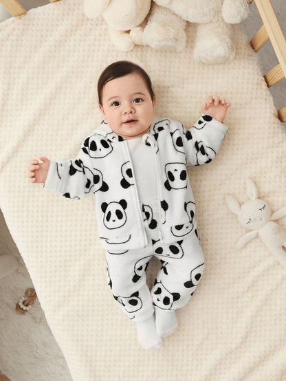 جديد مولود فتاة مجموعة بطانية قطيفة جذابة مع طبعة كرتونية لباندا مع بلوزة ذات هودي وسروال , خريف/شتاء