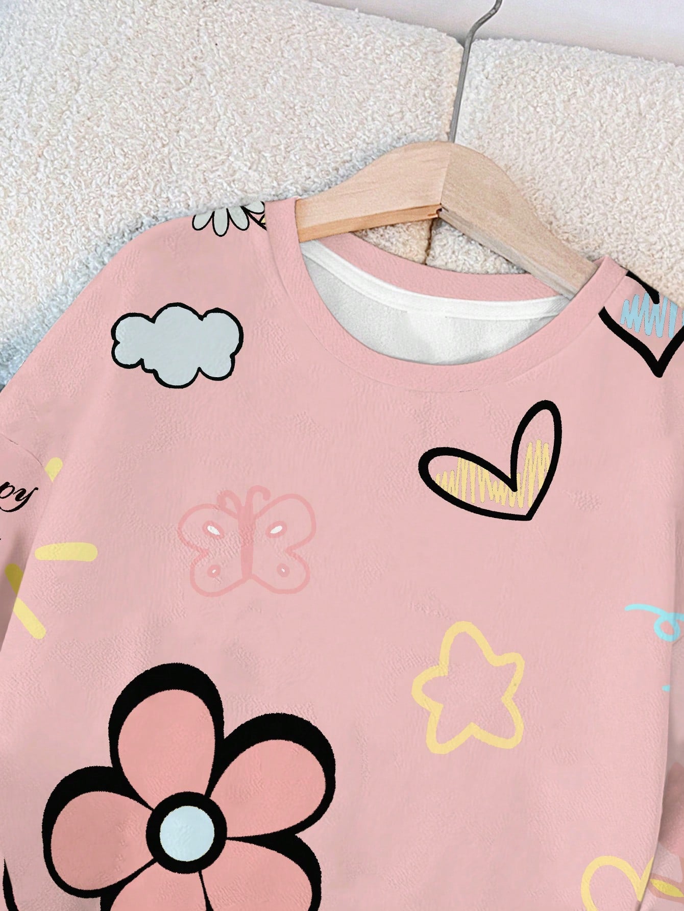 بلوزة رياضية فضفاضة بطبعة وردية ، قلب وسحابة للنساء،  مناسبة للخريف / الشتاء