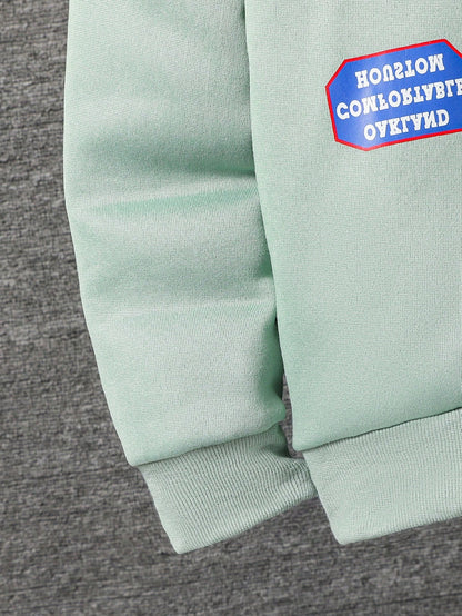 طقم ملابس من قطعتين هوديي بياقة فرائية وبنطلون رياضي للأولاد المراهقين