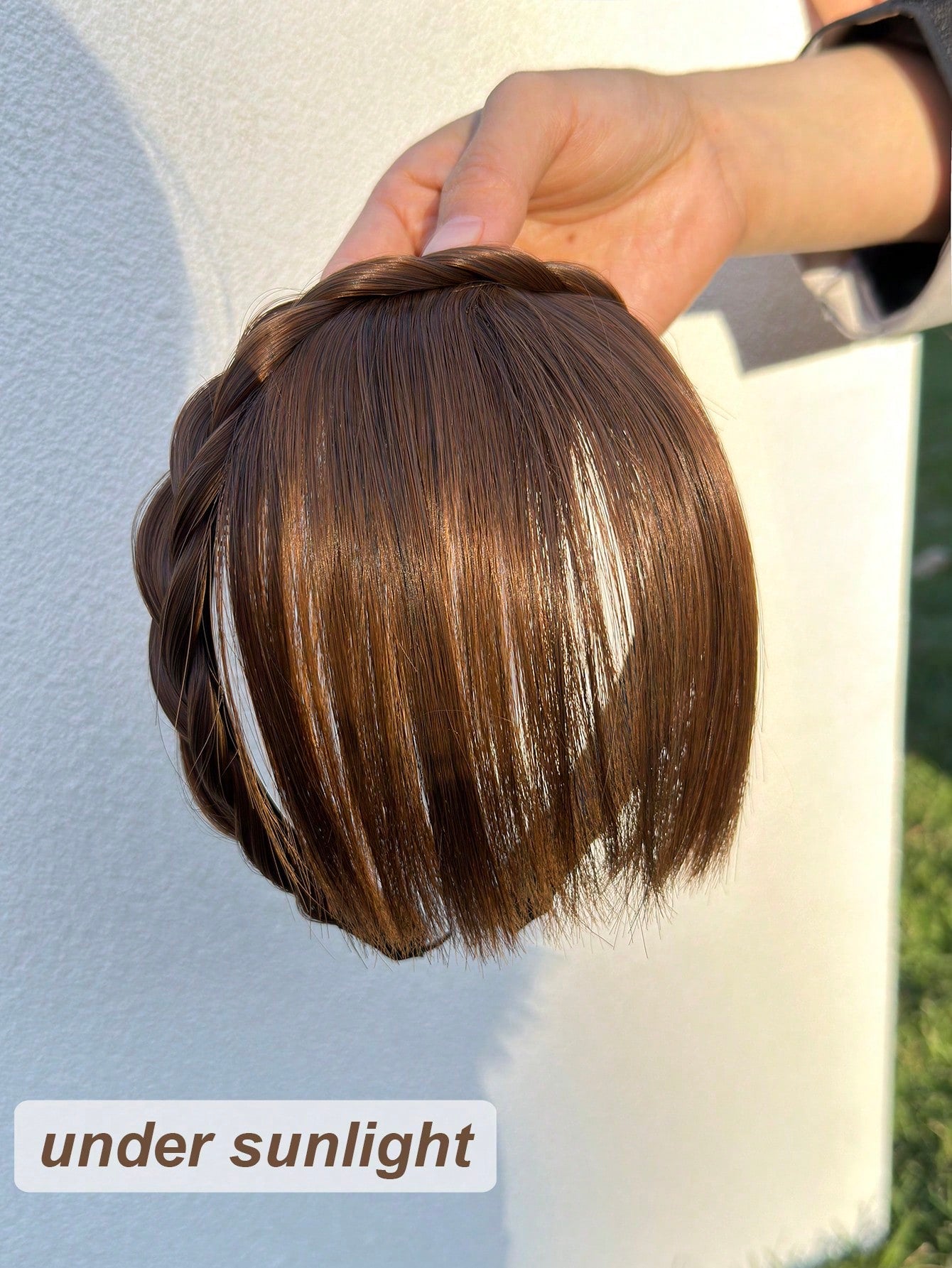 شريط شعر محبوك بثلاثة خيوط اصطناعي مجدول عريض باللون البني باروكة