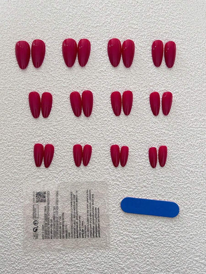 ارتقي بأناقتك مع 24 قطعة من أظافر الوهمية الحمراء اللوزية الطويلة ، للنساء والفتيات للاستخدام اليومي