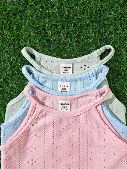 طقم مكون من 3 قطع للفتيات الصغيرات: توب كامسول بأشكال هندسية بلون واحد