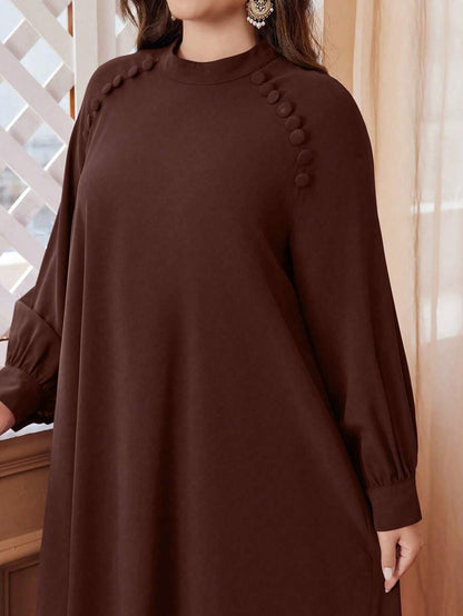 فستان نسائي واسع بأكمام طويلة لربيع/خريف، بألوان صلبة، مزين بأزرار، مقاسات كبيرة، بطراز عربي