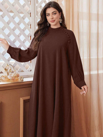 فستان نسائي واسع بأكمام طويلة لربيع/خريف، بألوان صلبة، مزين بأزرار، مقاسات كبيرة، بطراز عربي