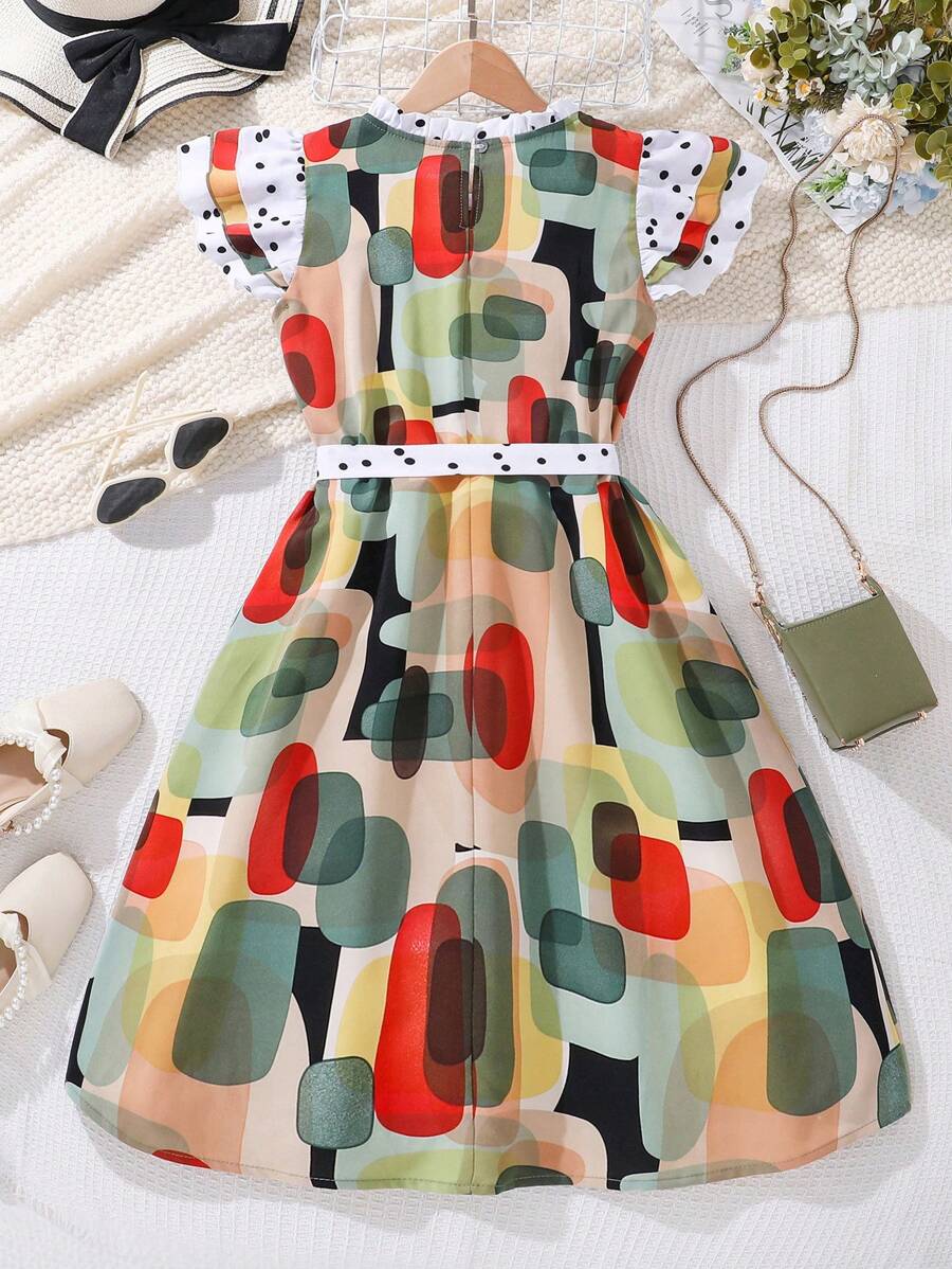 فستان مطبوع بأكمام قصيرة للبنات