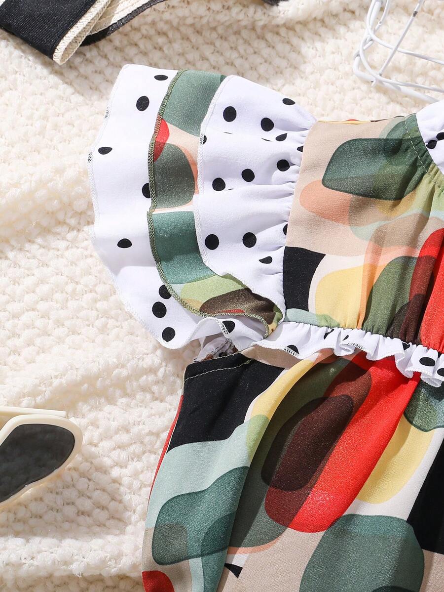 فستان مطبوع بأكمام قصيرة للبنات