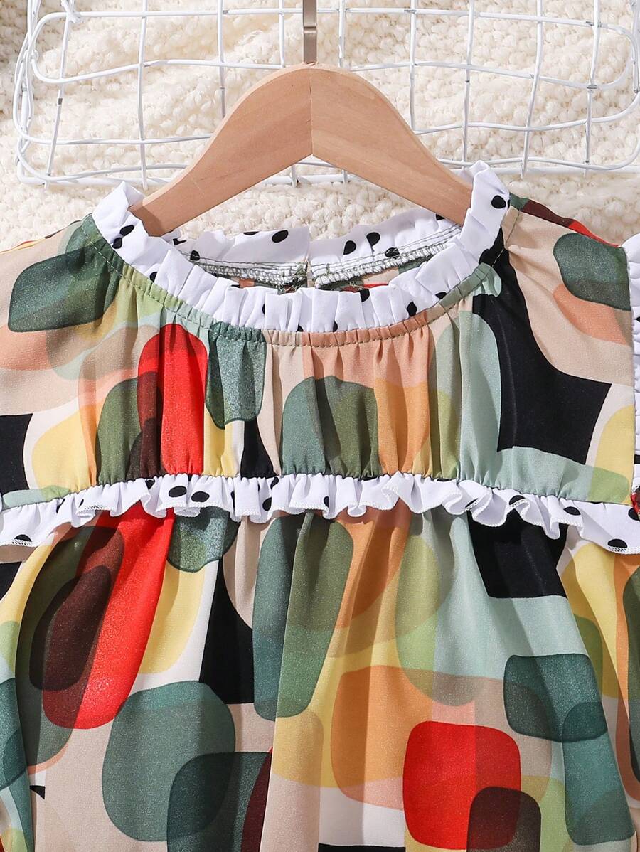 فستان مطبوع بأكمام قصيرة للبنات