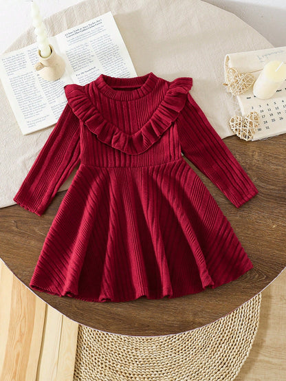 فستان بنوتي طويل الأكمام بطيات منتفخ