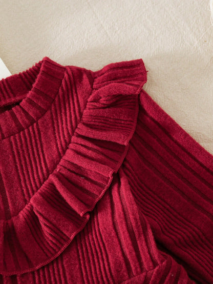 فستان بنوتي طويل الأكمام بطيات منتفخ