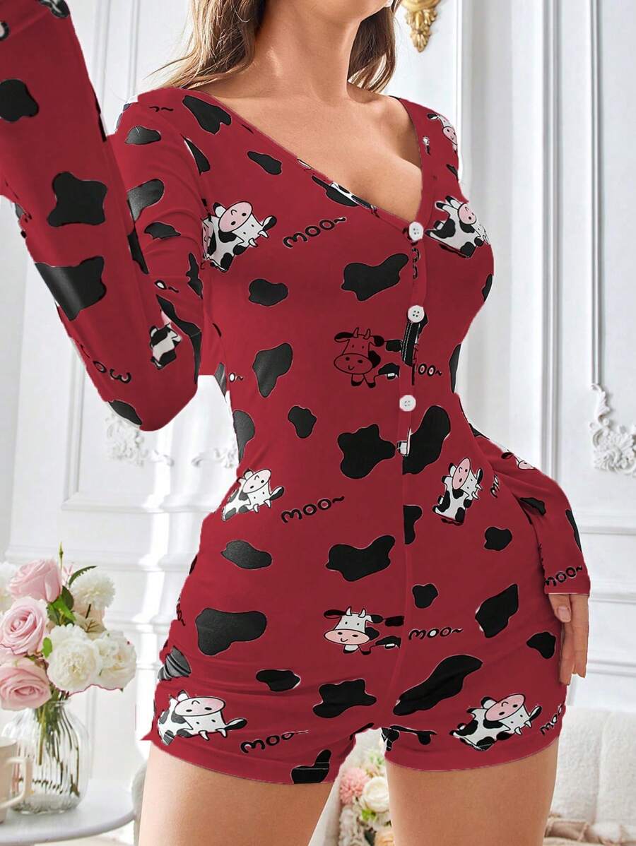 رومبير كاجوال بأكمام طويلة للنساء مطبوعة بنمط البقرة