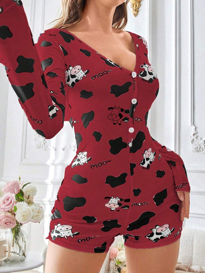 رومبير كاجوال بأكمام طويلة للنساء مطبوعة بنمط البقرة