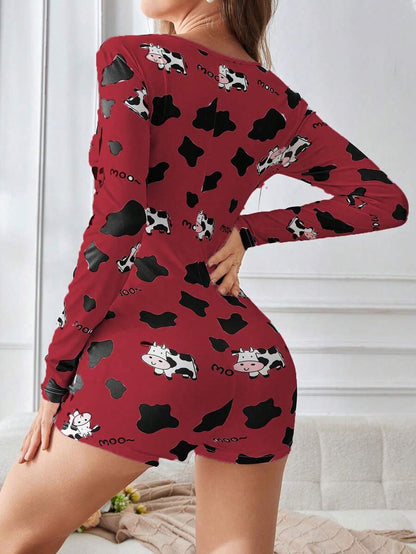 رومبير كاجوال بأكمام طويلة للنساء مطبوعة بنمط البقرة