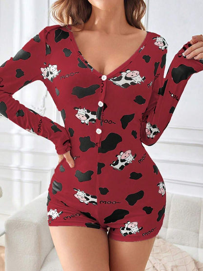 رومبير كاجوال بأكمام طويلة للنساء مطبوعة بنمط البقرة