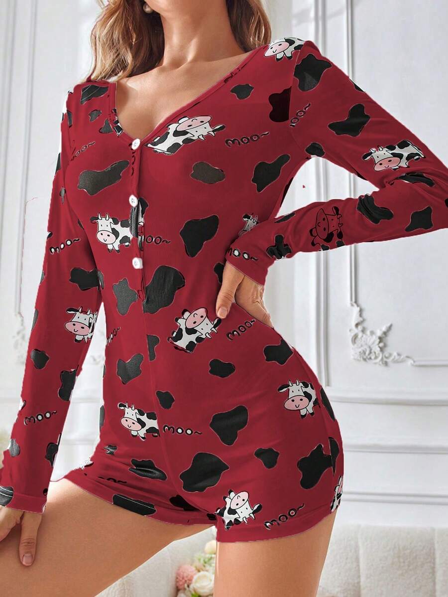 رومبير كاجوال بأكمام طويلة للنساء مطبوعة بنمط البقرة