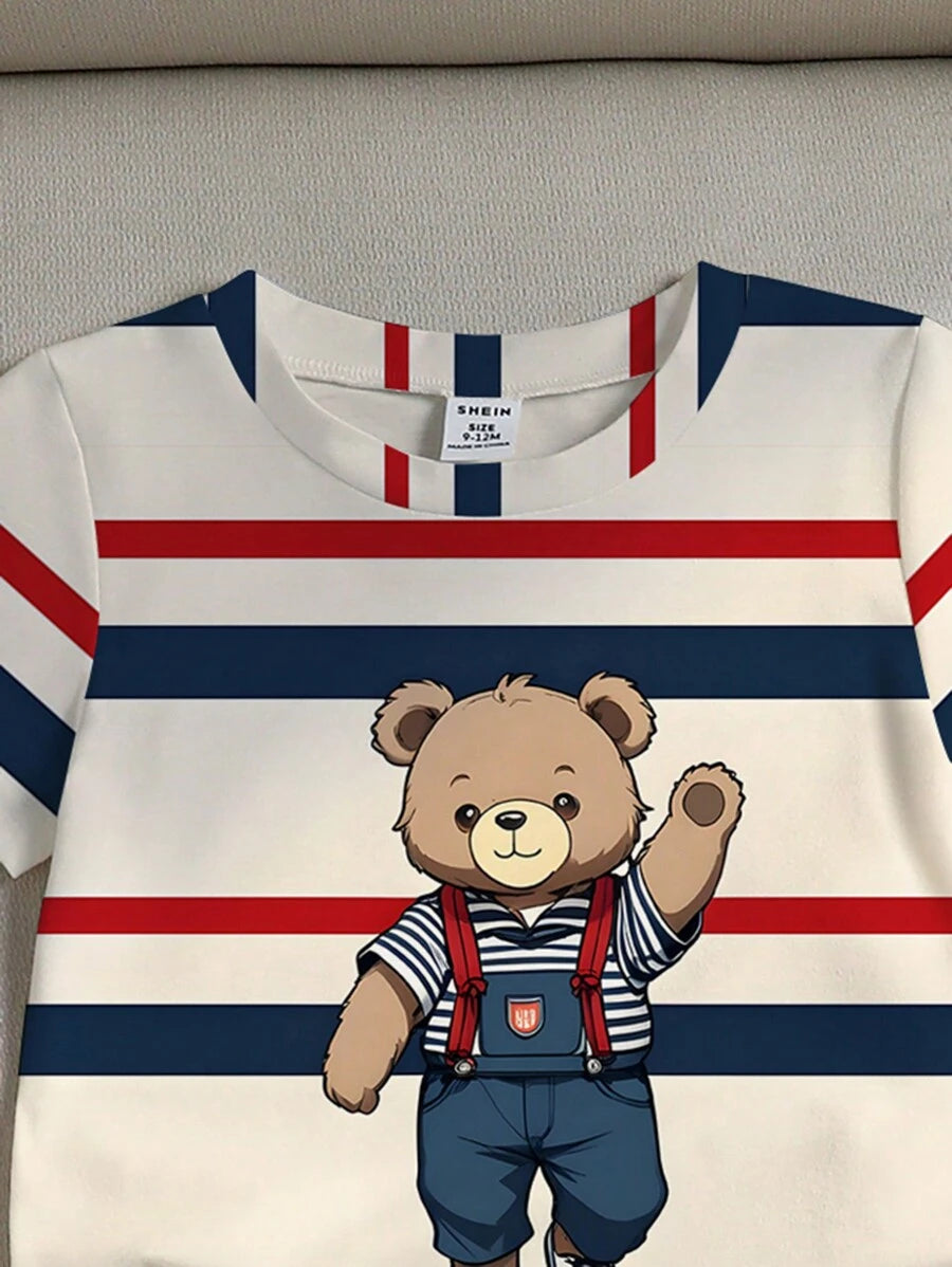 طقم قصير الأكمام مكون من تيشرت وشورت كاجوال