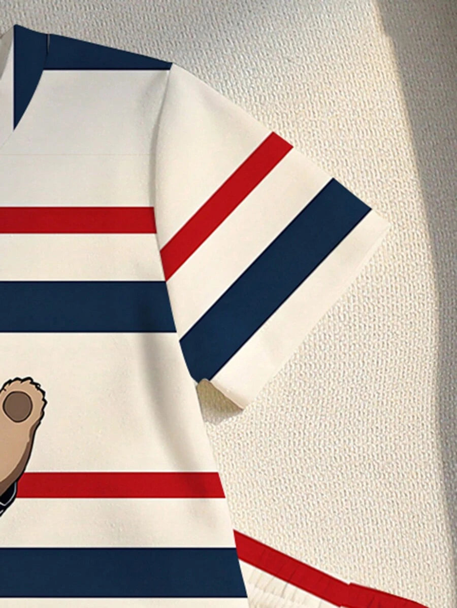 طقم قصير الأكمام مكون من تيشرت وشورت كاجوال