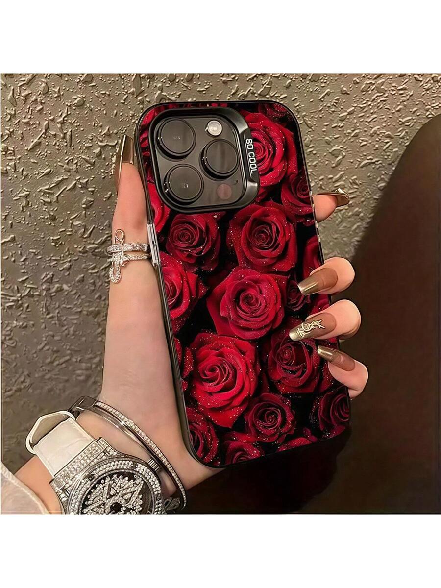 حافظة هاتف مع طبعة وردة حمراء