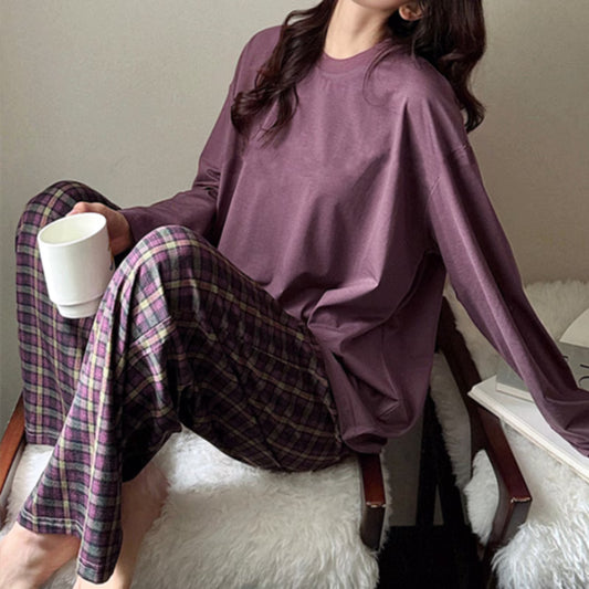طقم نوم نسائي بأكمام طويلة (قطعتان)