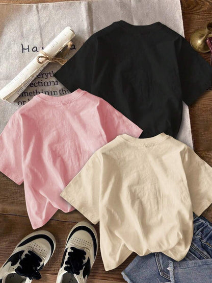 مجموعة 3 قطع من تيشيرتات البنات الكرتونية القصيرة الأكمام