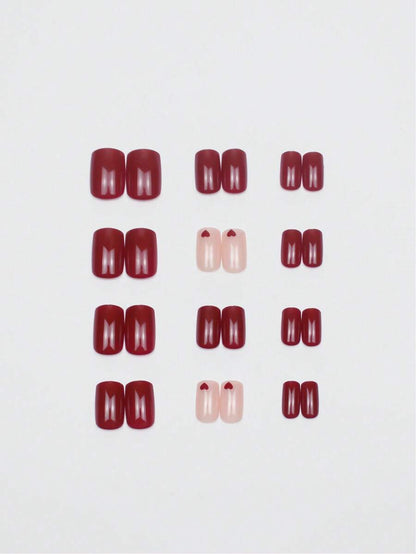 الأظافر الاصطناعية ذات الشكل المربع المتوسط باللون الأحمر