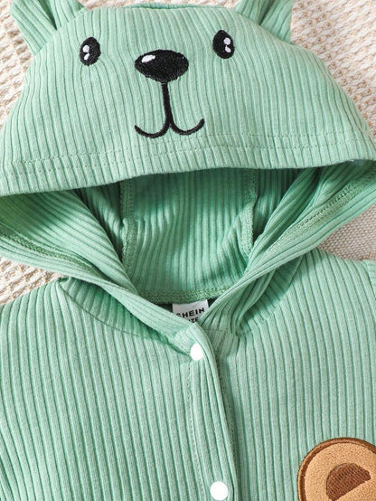 بدلة رومبير للرضع مطرزة برسوم الدب الكرتوني مزودة بقبعة