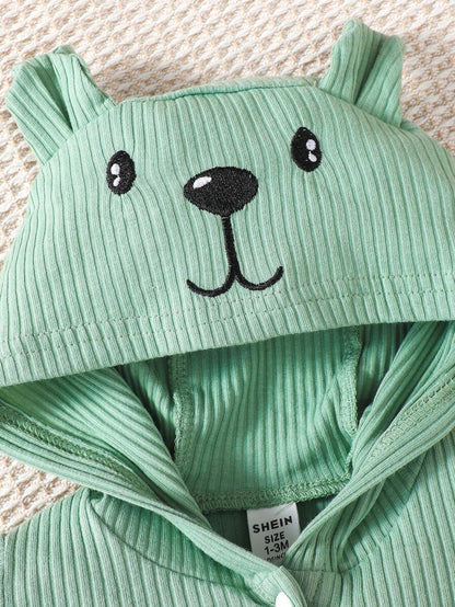 بدلة رومبير للرضع مطرزة برسوم الدب الكرتوني مزودة بقبعة