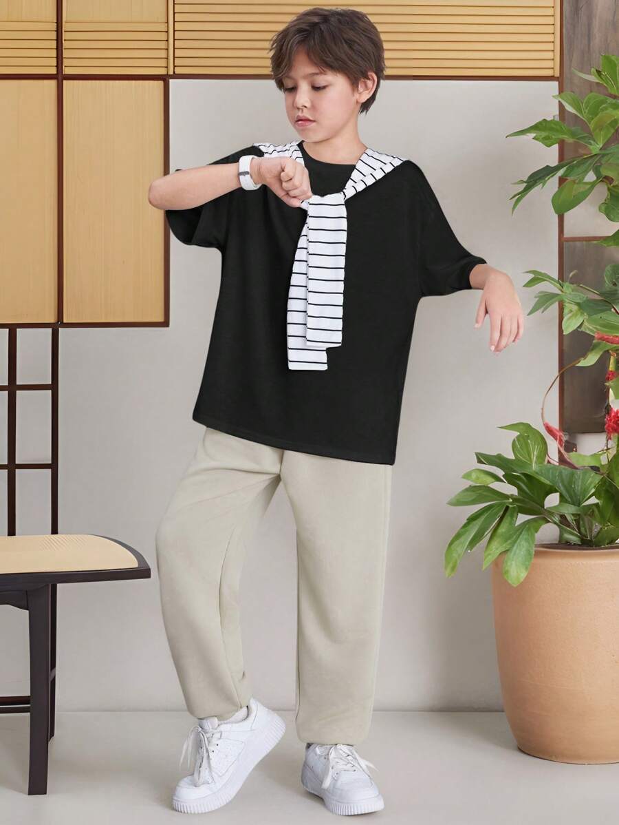 طقم كاجوال فضفاض للشباب 3 قطع: بونشو،