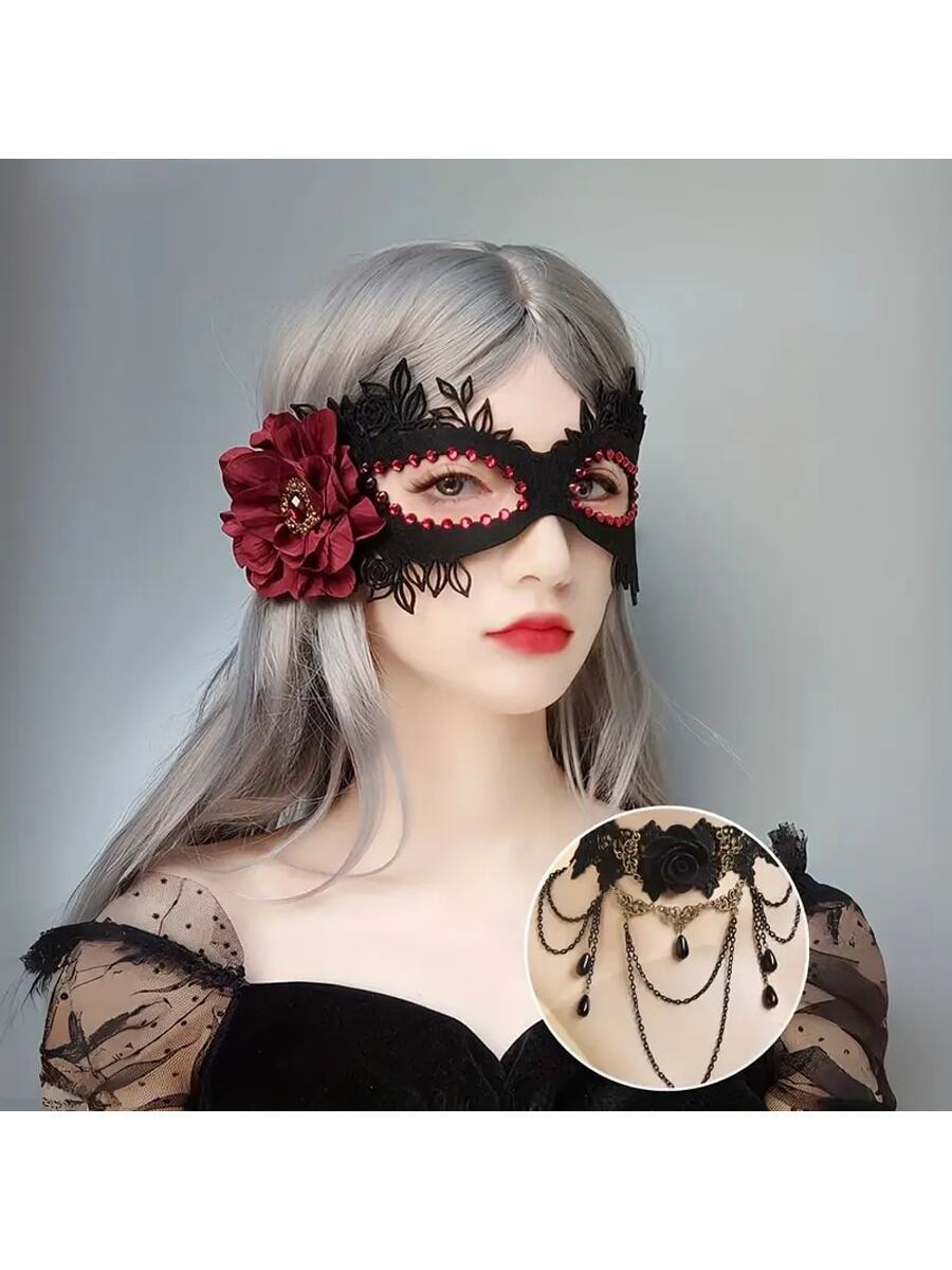 قناع مخملي أسود على شكل زهرة