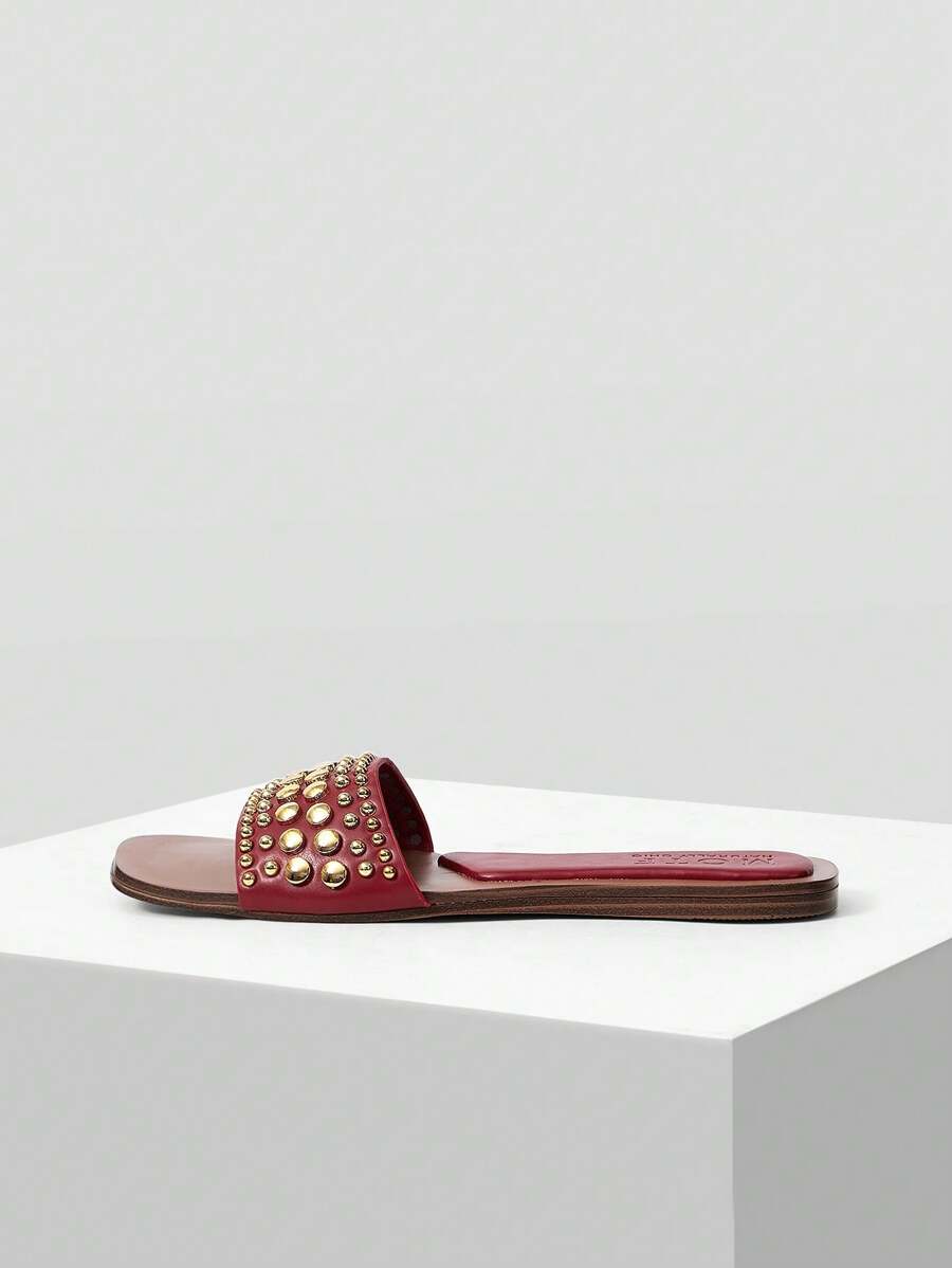 صنادل شقة مفتوحة الأصبع ذات لون متباين للنساء