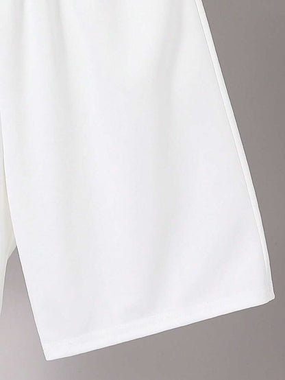 مجموعة 3 قطع للأولاد المراهقين بقميص مخطط بياقة شال وشورت بلون سادة، بأكمام قصيرة