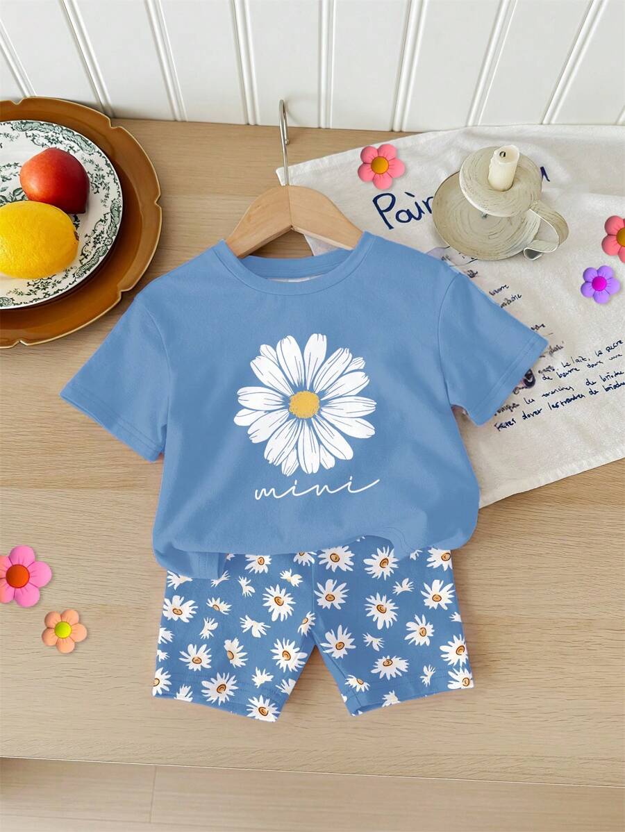 طقم بنات رضع تي شيرت كاجوال وشورت