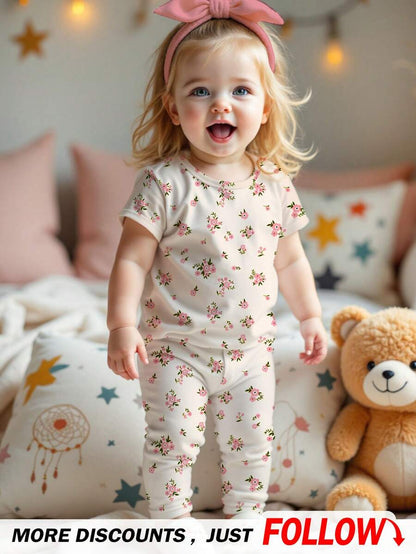 طقم ملابس علوية مفصل الرقبة قصير الأكمام وبنطلون