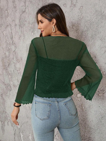 جاكيت نسائية متدلية الأكمام ذات الكشكشة