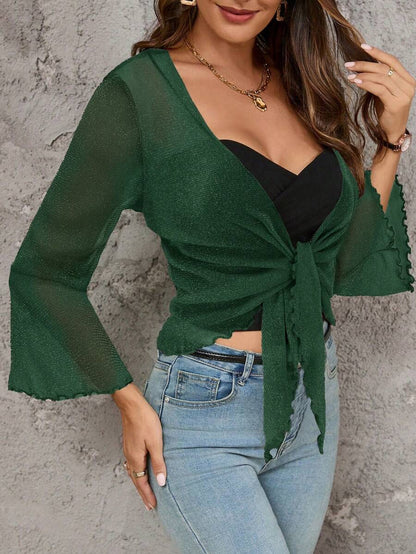 جاكيت نسائية متدلية الأكمام ذات الكشكشة