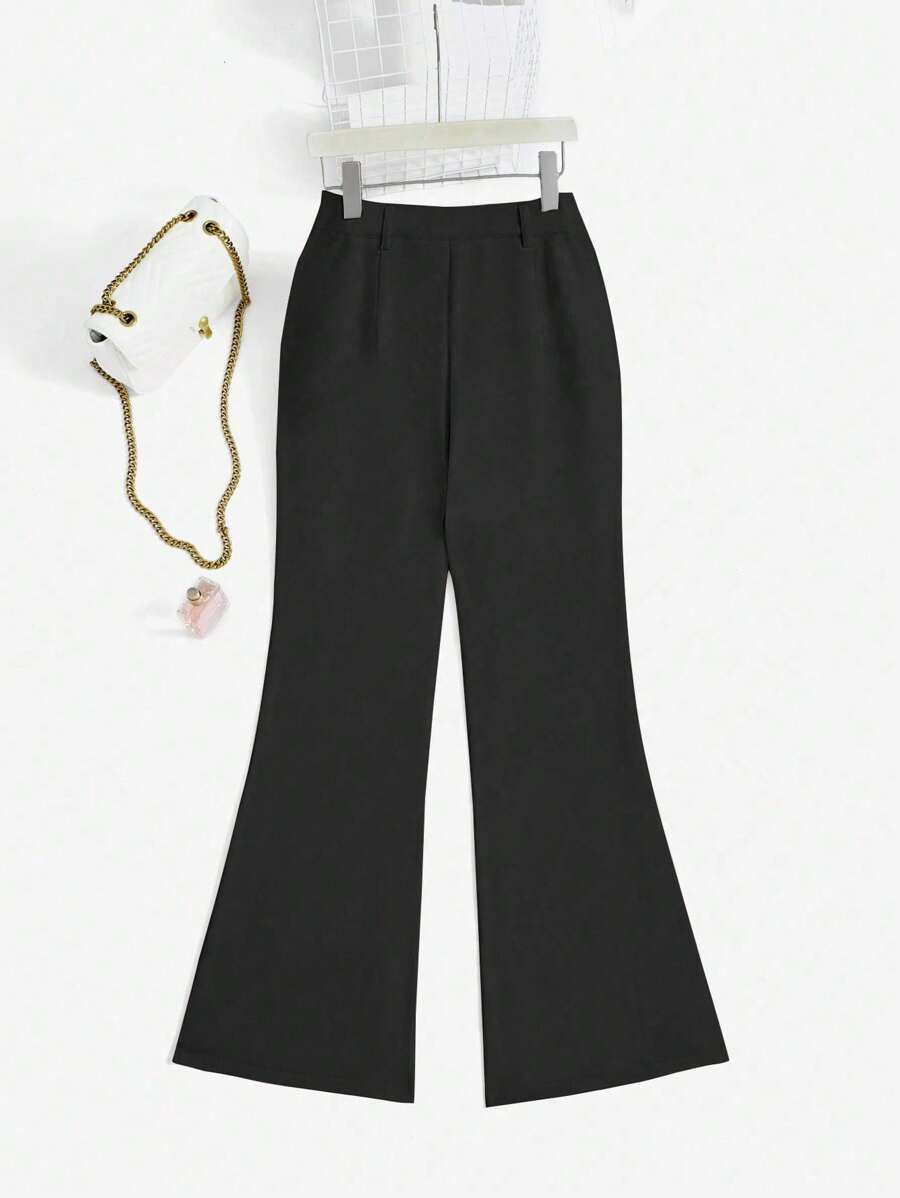 سراويل نسائية ذات جيوب من التصميم الجرسوني ذات لون سادة