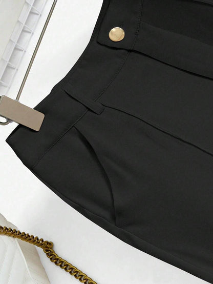 سراويل نسائية ذات جيوب من التصميم الجرسوني ذات لون سادة