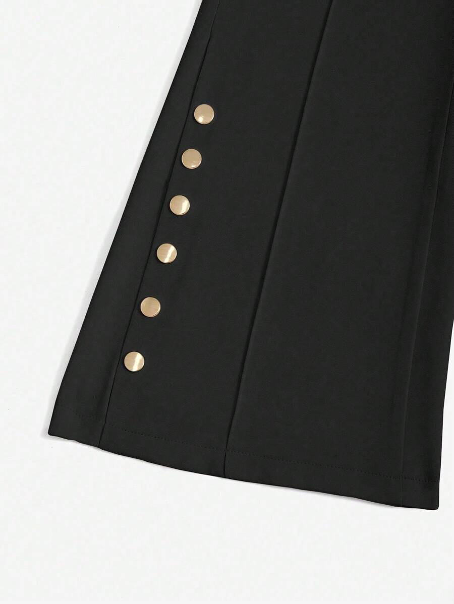 سراويل نسائية ذات جيوب من التصميم الجرسوني ذات لون سادة