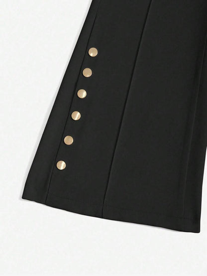 سراويل نسائية ذات جيوب من التصميم الجرسوني ذات لون سادة