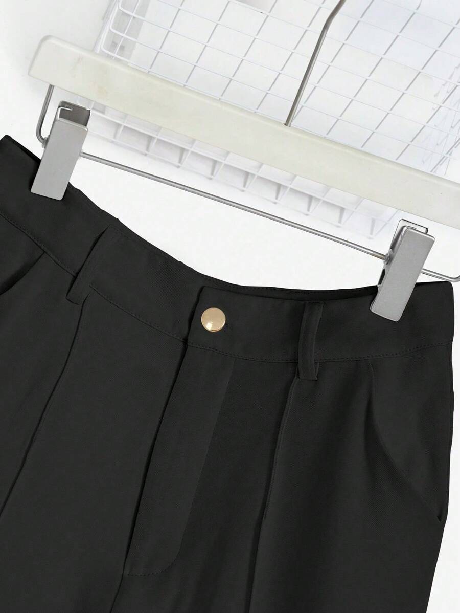 سراويل نسائية ذات جيوب من التصميم الجرسوني ذات لون سادة