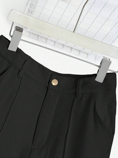 سراويل نسائية ذات جيوب من التصميم الجرسوني ذات لون سادة