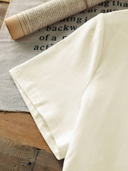 تيشيرت نسائي كاجوال بياقة مستديرة وأكمام قصيرة