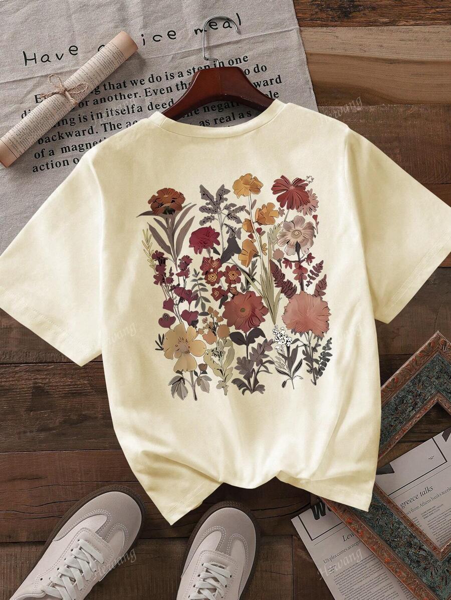 تيشيرت نسائي كاجوال بياقة مستديرة وأكمام قصيرة