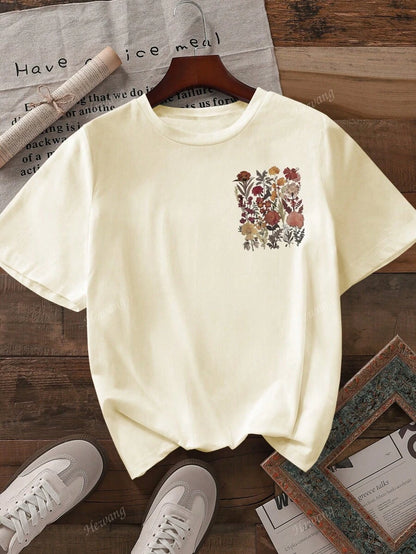 تيشيرت نسائي كاجوال بياقة مستديرة وأكمام قصيرة