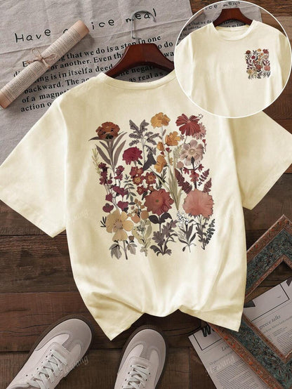 تيشيرت نسائي كاجوال بياقة مستديرة وأكمام قصيرة