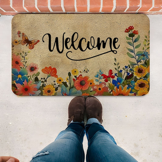 سجادة بوليستر أنيقة برسومات الزهور والأحرف لديكور المنزل
