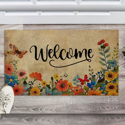 سجادة بوليستر أنيقة برسومات الزهور والأحرف لديكور المنزل