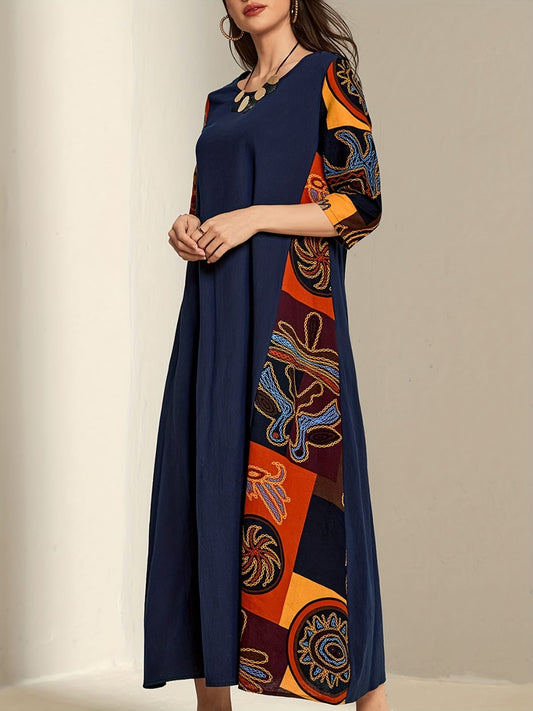 فستان نوم قصير الأكمام فضفاض مطبوع مقاس كبير