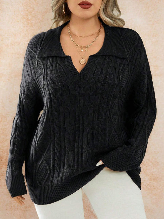 كنزة صوفية كاجوال رقيقة مزخرفة بالزهور بياقة مندرين ولون واحد متماسك ،شتاء