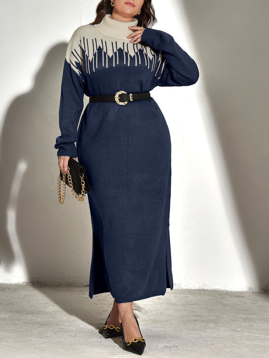 فستان صوفي لونين ياقة دائري