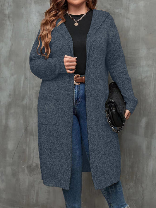 كارديجان جيب مزدوج منخفض الاكتاف قبعة مقاس كبير